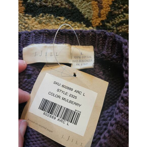 NWT Vintage J. Jill Sweater Women's Large Purple Cotton Mock Knit Pointelle - Picture 4 of 4